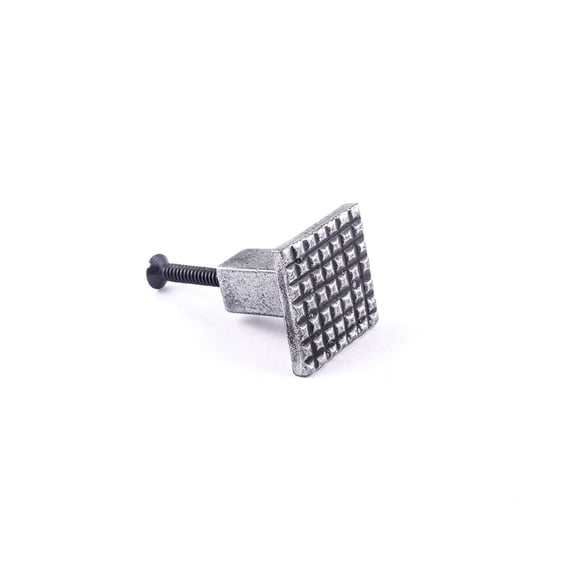 Renovators Supply Kitchen Cabinet Knob Iron Pewter Finish Square Grid Shaped 1.14 in. L Kitchen Cabinet Hardware Antique Decorative Kitchen Cabinet Knobs Vintage Dresser