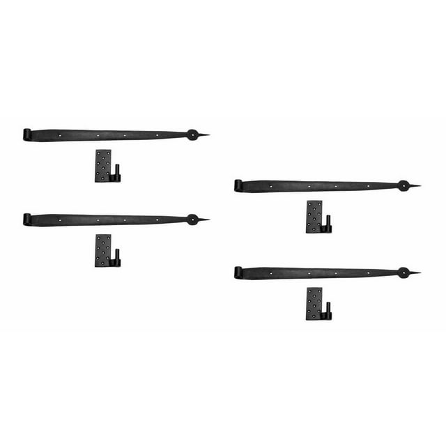 Renovators Supply Lift Off Pintle Strap Hinge 24.5 in Black Wrought Iron Reversible Pintle Strap Gate and Door Hinges w/Hardware Pack of 4