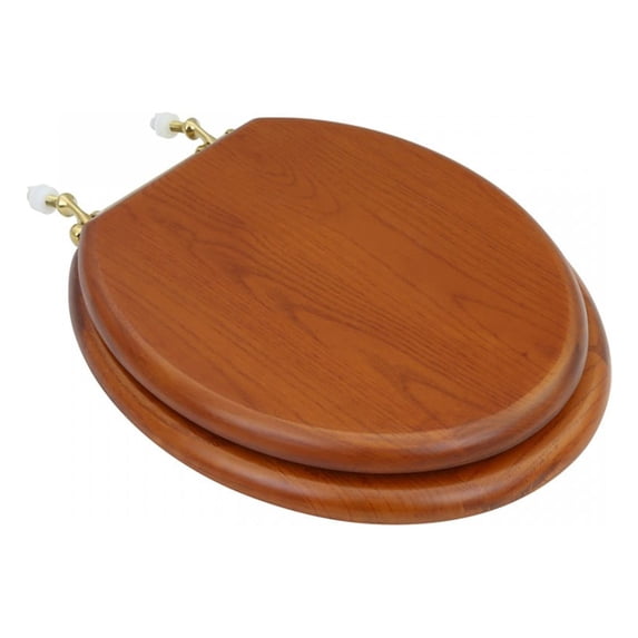 Renovators Supply Light Mahogany Wooden Toilet Seat Round Toilet Seat w/Brass PVD Hinges and Non Slip Bumper