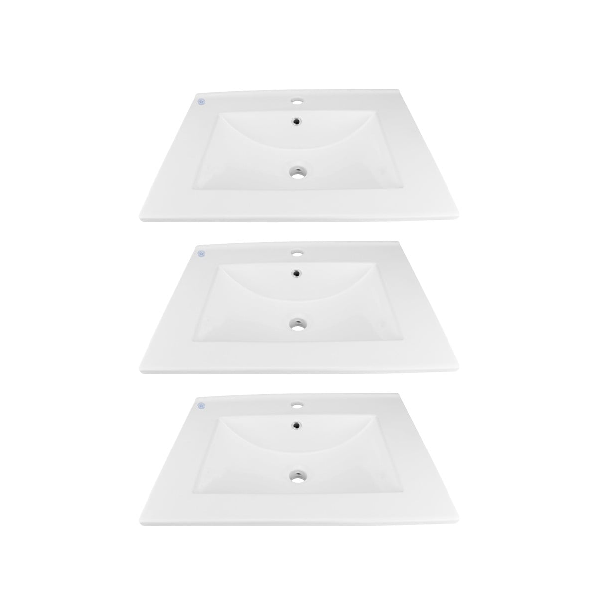 Luke 24" White Ceramic Drop-In Bathroom Sink Pack of 3