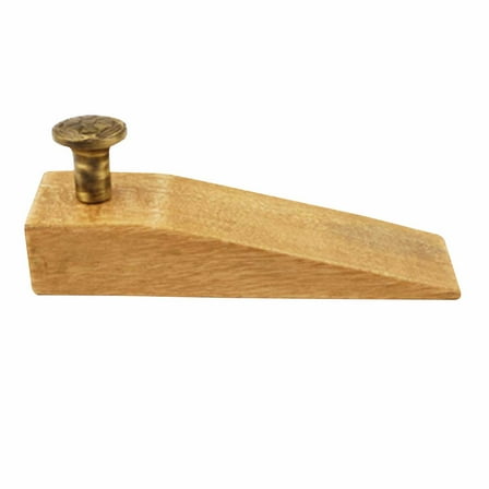Renovators Supply Mango Hardwood Door Wedge w/ Round Antique Brass Knob Door Stopper Natural Finish