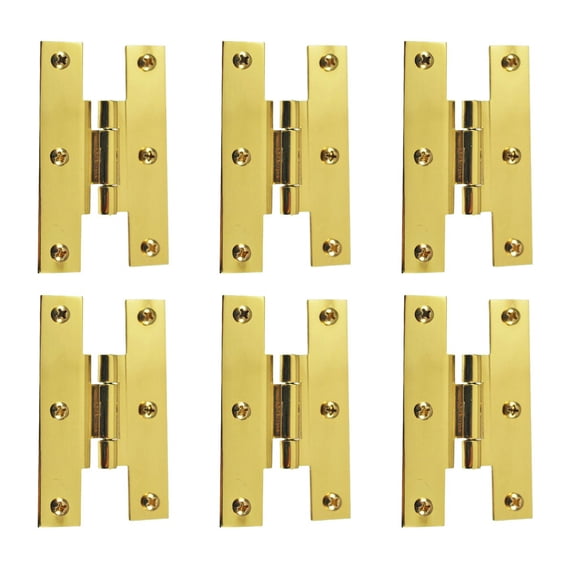 Renovators Supply Manufacturing 3 in Brass H Cabinet Hinge 1/4 in Offset with Hardware Rust Resistant Brass Flush Mount Hinge for Kitchen Cabinets Pack of 6
