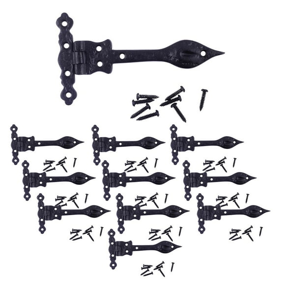 Renovators Supply Manufacturing Black Wrought Iron Door Strap Hinge 6" long Antique Colonial Spear Tip Rust Resistant Flush Mount Door Hinges For Cabinet, Barn or Shed Doors with Hardware Pack of 10