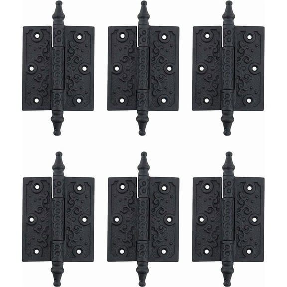 Renovators Supply Manufacturing Cabinet Hinge for Cabinet Door 3.5 in. Black Wrought Iron Butt Hinge Victorian Steeple Tip Rust Resistant Flush Mount Hinges with Hardware Pack of 10