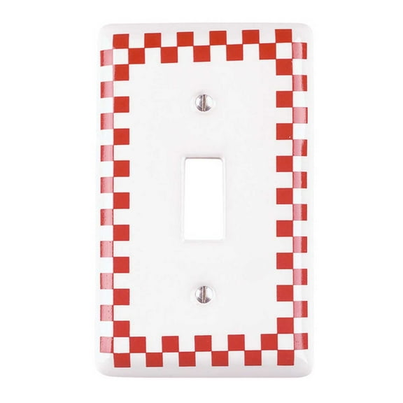 Renovators Supply Manufacturing Toggle Switch Plate Decorative Wall Plate 0.19 x 2.75 x 4.5 inches Standard Size Switch Plate Red Checkered Porcelain
