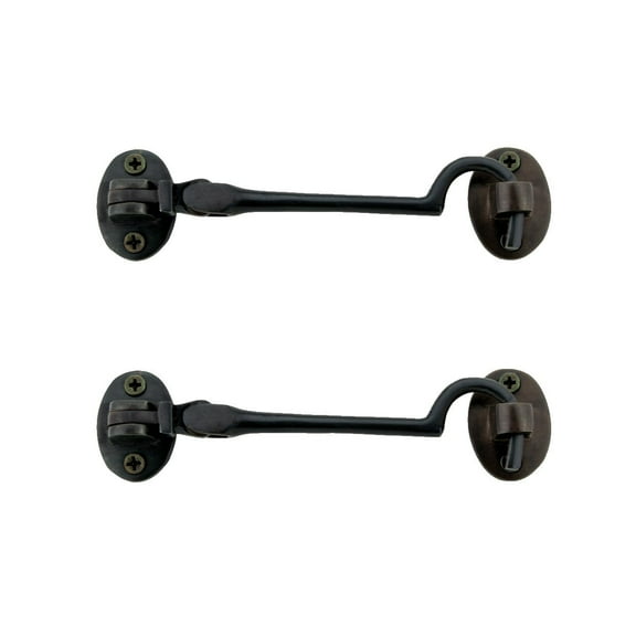 Renovators Supply Oil Rubbed Bronze Finish Brass Swivel Pivot Style Cabin Eyelet Latches 4" L Heavy Hooks for Cabinet Window Kitchen Sliding or Barn Doors with Screws Pack of 2