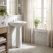 Renovators Supply Ondine 16 White Small Pedestal Bathroom Sink with Overflow