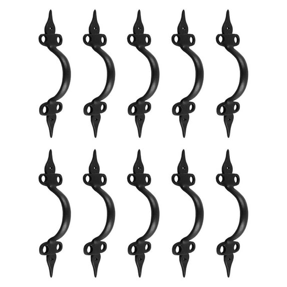 Renovators Supply Ornate Door Pull Handle Black Wrought Iron 10 1/2 in. Antique Vintage Rustic Spear Tip Design Door Handle Powder Coated Finish w/Screws Pack of 10