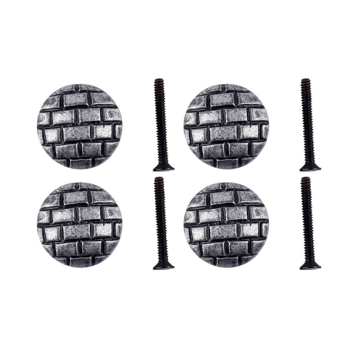 Renovators Supply Round Iron Kitchen Cabinet Knob Pull Decorative Brick Style Pewter Finish Vintage Metal Knobs for Kitchen Cabinet, Dresser or Drawer Pull Handle w/Screws Pack of 4