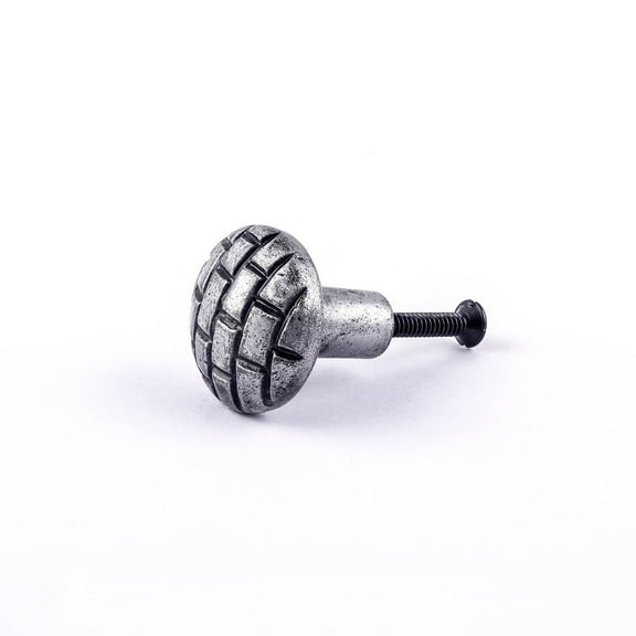 Renovators Supply Round Iron Kitchen Cabinet Knob Pull Decorative Brick style Pewter Finish Vintage Metal Knobs for Kitchen Cabinet or Dresser Drawer Pull Handle w/Screws