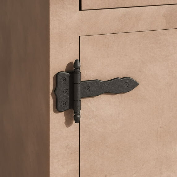 Renovators Supply Shed Door Hinge 5" Black Wrought Iron Antique Style Decorative Flush Mount Cast Iron Barn Door Shed Hinge w/Hardware Pack of 10