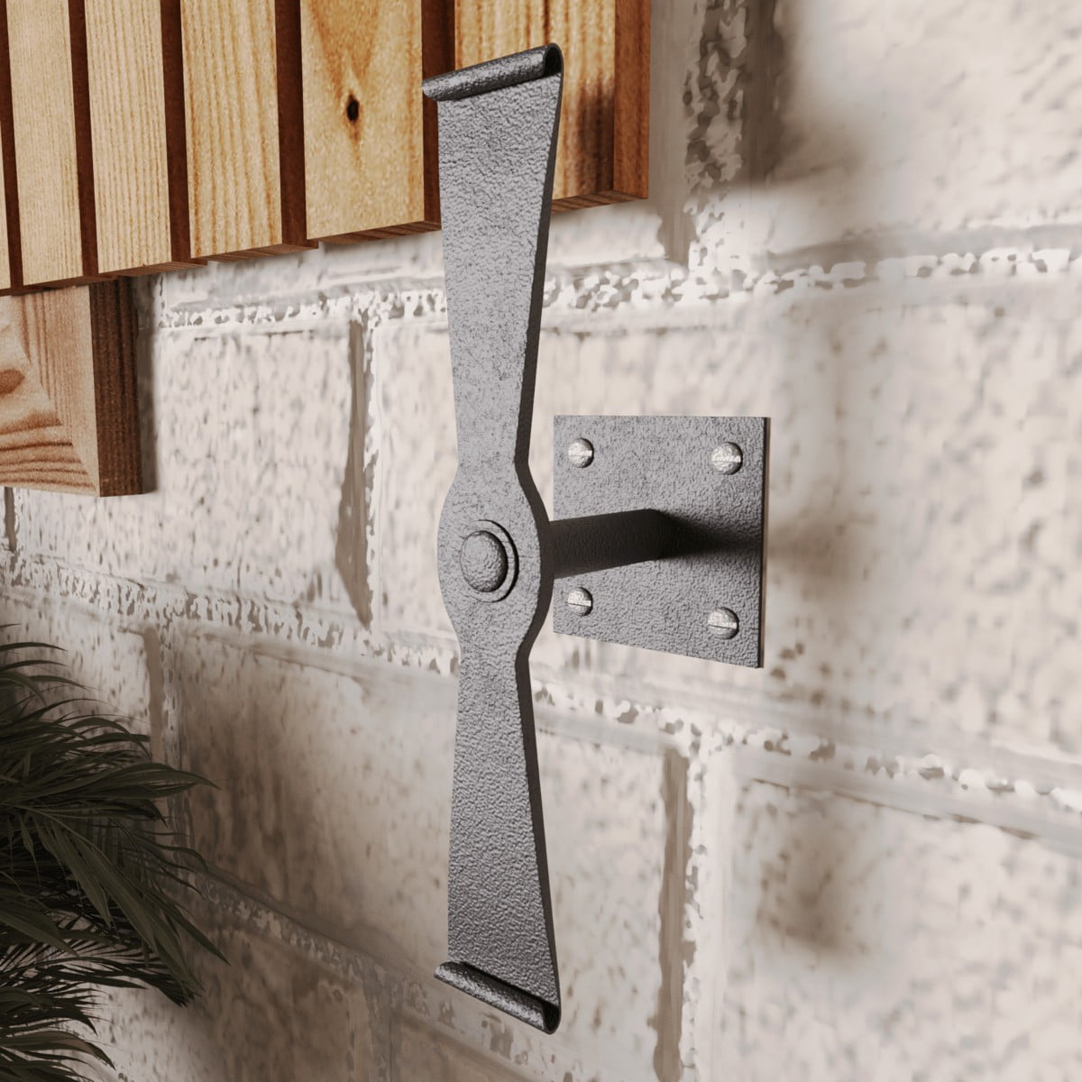 Black Wrought Iron Propeller Shaped Shutter Dog Holders