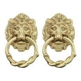 thumbnail image 1 of Renovators Supply Solid Cast Brass Lion Front Door Knocker 6.25" Tall Decorative Antique Lion Ring Style Front Door or Gate Metal Knockers Lacquered Brass Finish w/Hardware Pack of 2, 1 of 3