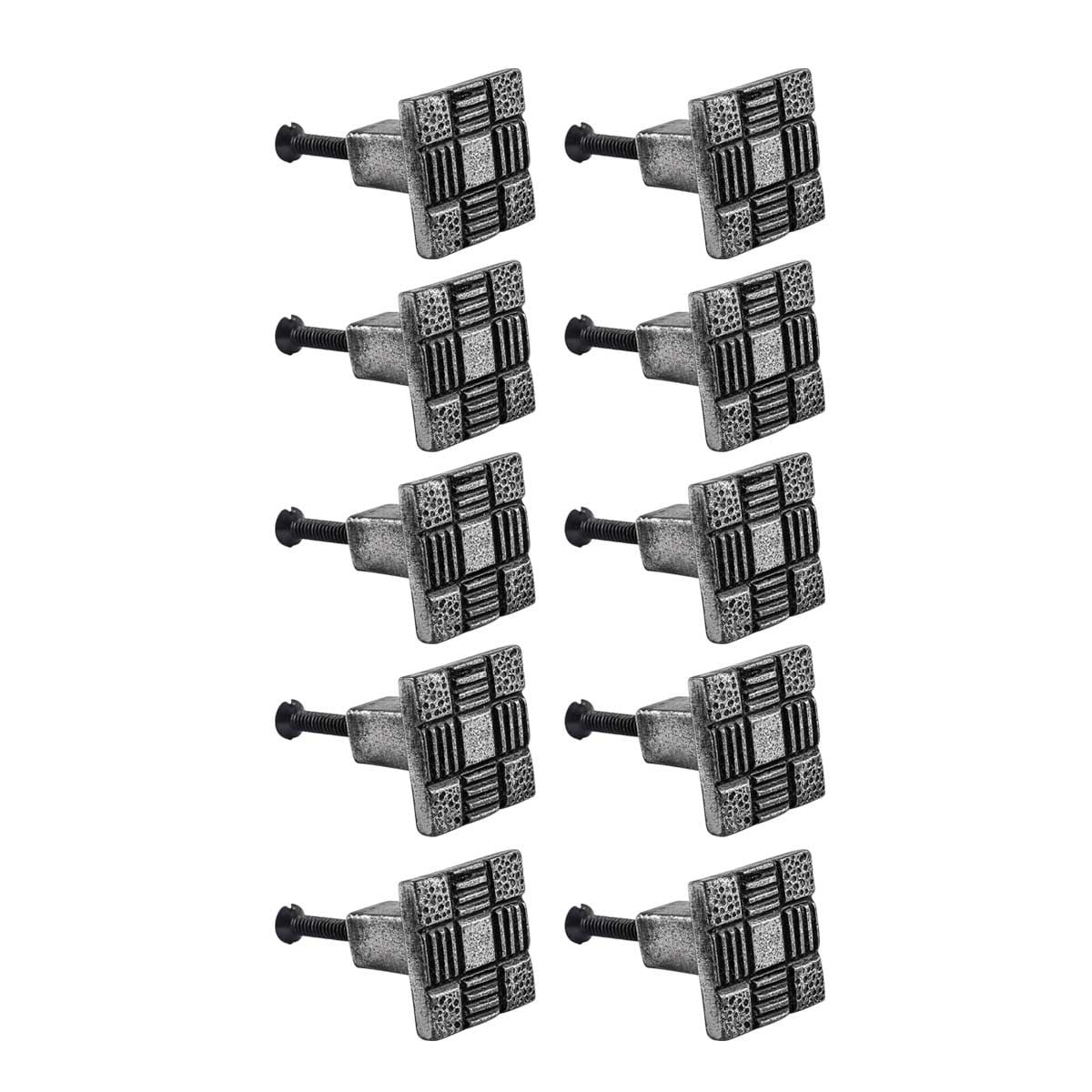 Renovators Supply Square Iron Cabinet Knob Pull Aztec Pewter Finish Vintage Metal Knobs for Kitchen Cabinet or Drawer Handles w/Screws Pack of 10