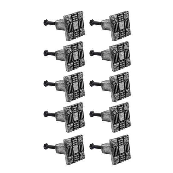 Renovators Supply Square Iron Cabinet Knob Pull Aztec Pewter Finish Vintage Metal Knobs for Kitchen Cabinet or Drawer Handles w/Screws Pack of 10
