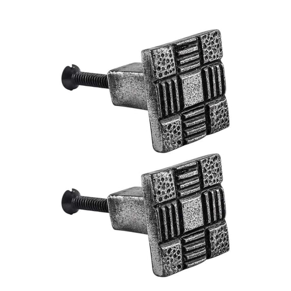 Renovators Supply Square Iron Cabinet Knob Pull Aztec Pewter Finish Vintage Metal Knobs for Kitchen Cabinet or Drawer Handles w/Screws Pack of 2