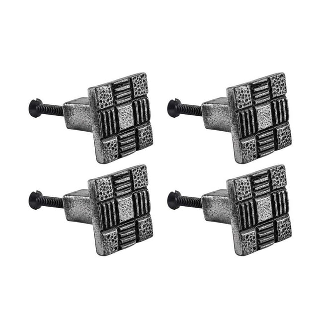 Renovators Supply Square Iron Cabinet Knob Pull Aztec Pewter Finish Vintage Metal Knobs for Kitchen Cabinet or Drawer Handles w/Screws Pack of 4