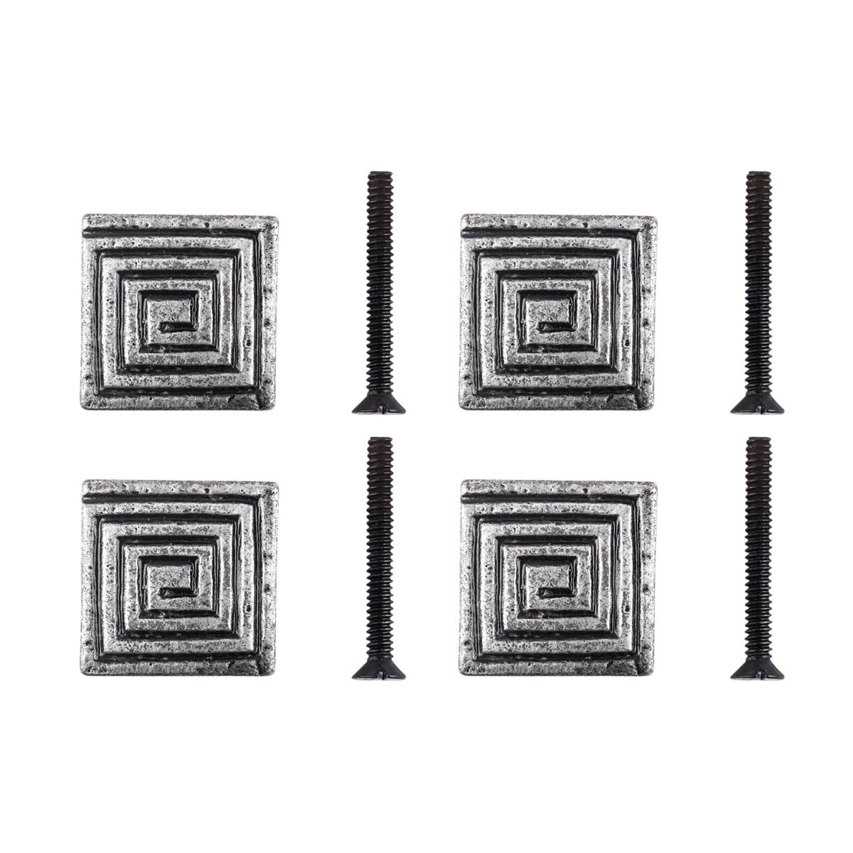 Renovators Supply Square Iron Kitchen Cabinet Knob Pull Decorative Maze Style Pewter Finish Metal Knobs for Kitchen Cabinet, Cupboard or Drawer Pull Handle w/Screws Pack of 4