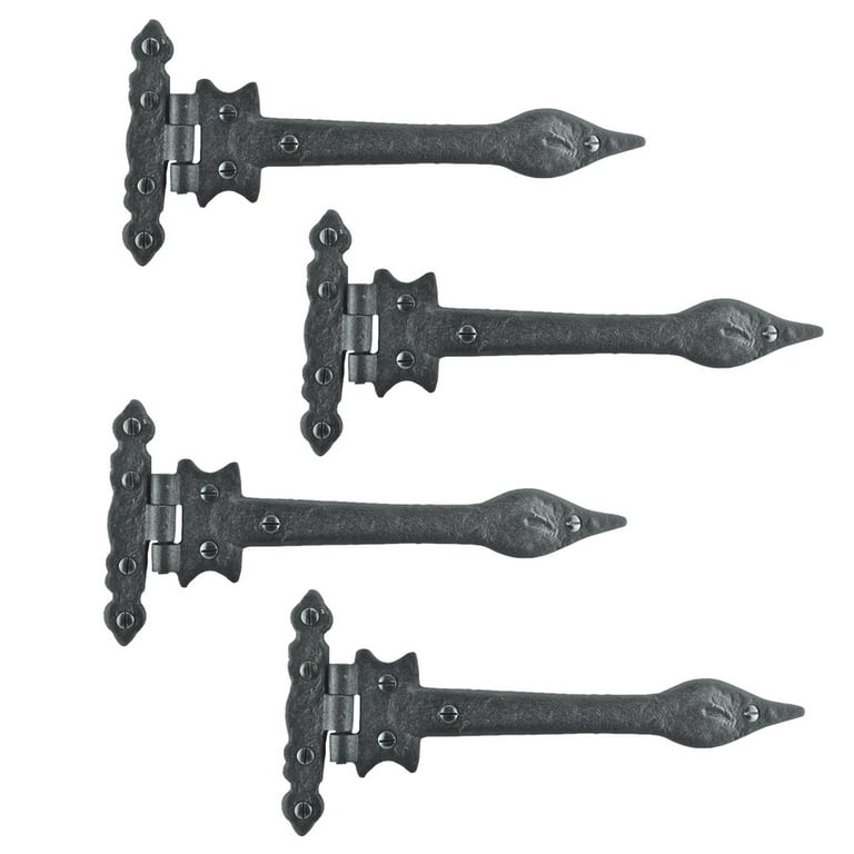 Renovators Supply Strap Hinge 9 Black Wrought Iron Spear Tip Flush Mount  Heavy Duty Strap Gate and Door Hinges w/Hardware Pack of 4 