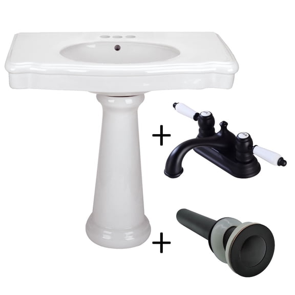 Renovators Supply Vintage Darbyshire White Pedestal Sink Centerset Faucet Holes with Overflow