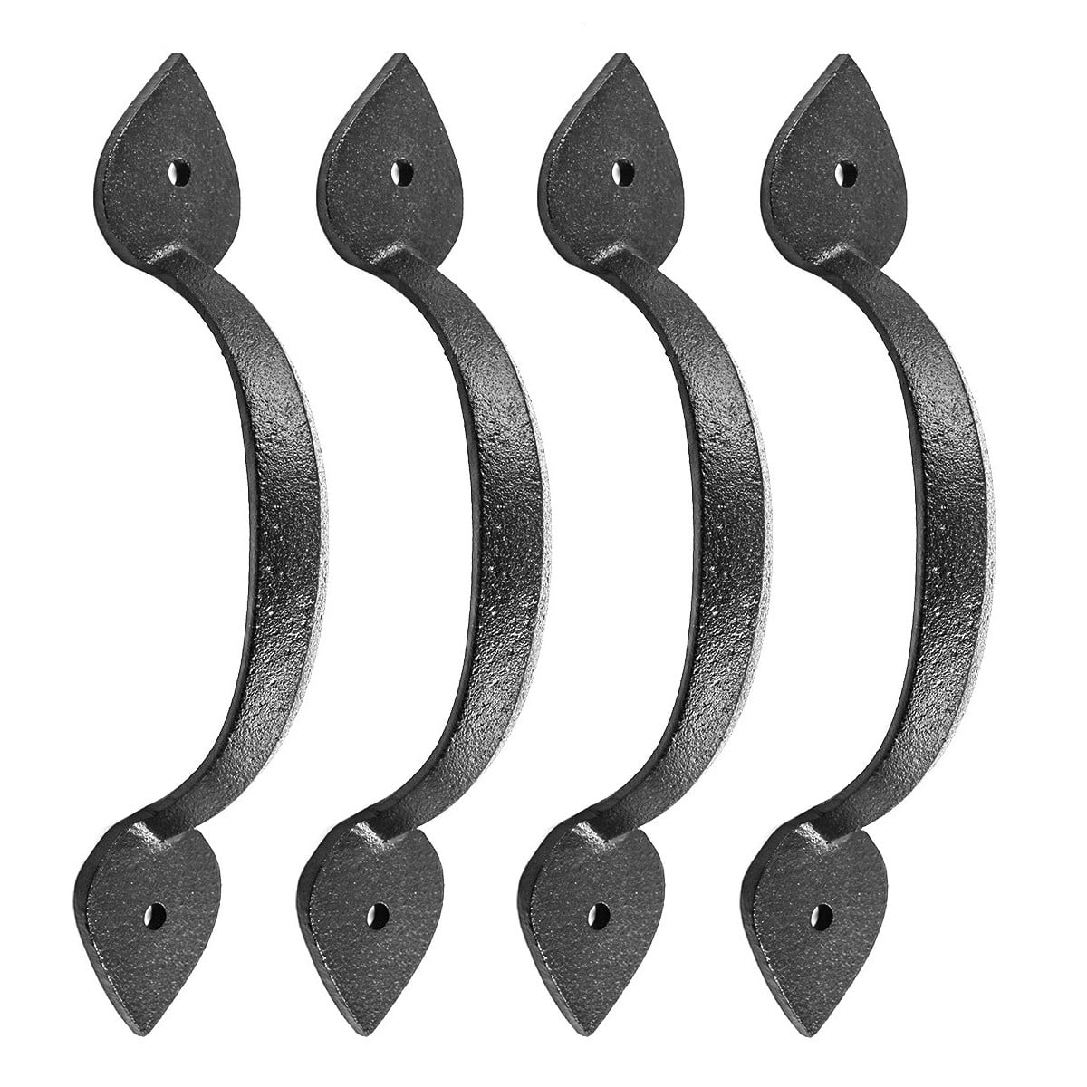 Black Wrought Iron Heart Tip Door Pulls, Set of 4