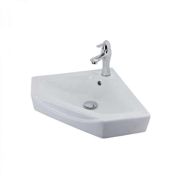 Renovators SupplyAlexander III 24" White Corner Wall Mounted Modern Bathroom Sink Combo w/Faucet, Drain and Overflow