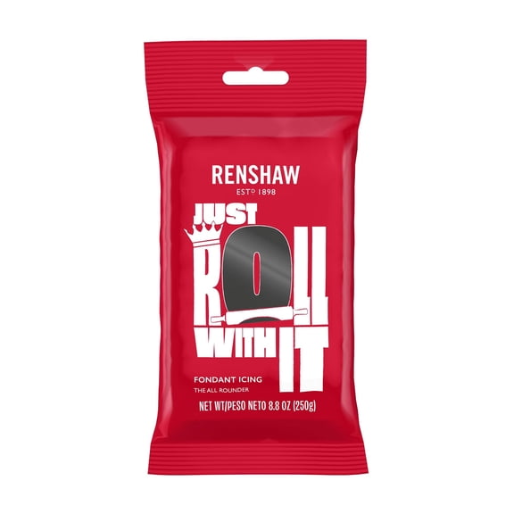 Renshaw Black Fondant Icing GGA1 for Cake Decorating - Ready to Roll, Edible Fondant for Cupcakes, Cookies, & Cake Decoration, Smooth & Easy to Use, Kosher, Light Vanilla Flavor - 8.8 oz