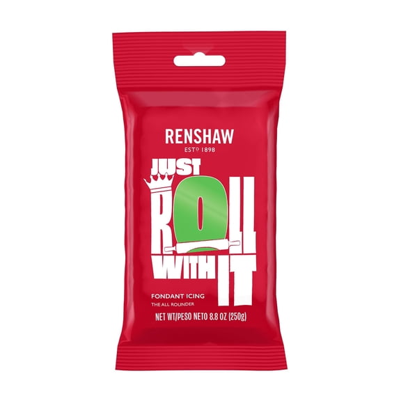 Renshaw Green Fondant Icing GGA1 for Cake Decorating - Ready to Roll, Edible Fondant for Cupcakes, Cookies, & Cake Decoration, Smooth & Easy to Use, Kosher, Light Vanilla Flavor - 8.8 oz