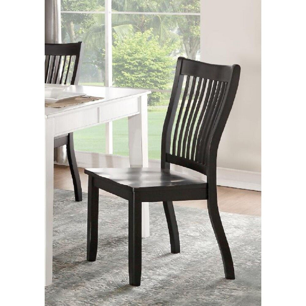 Elegant Renske Black Wooden Side Chair with Slatted Backrest, Set of 2
