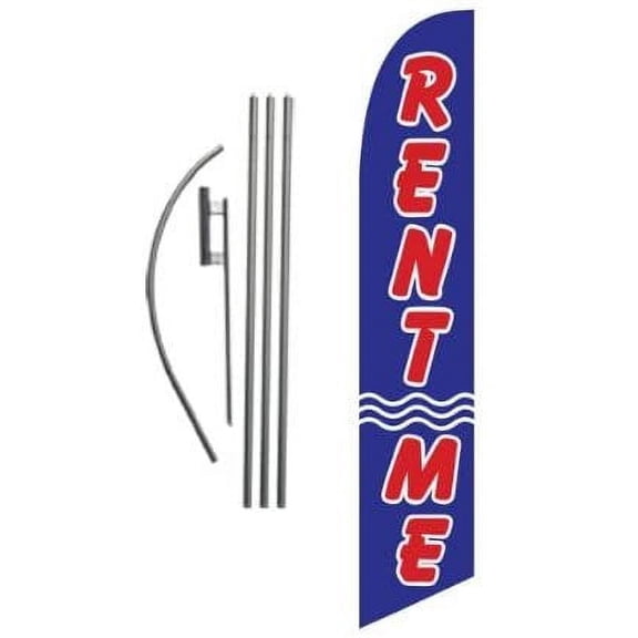 Rent Me Real Estate Advertising Feather Banner Swooper Flag Sign with Flag Pole Kit and Ground Stake