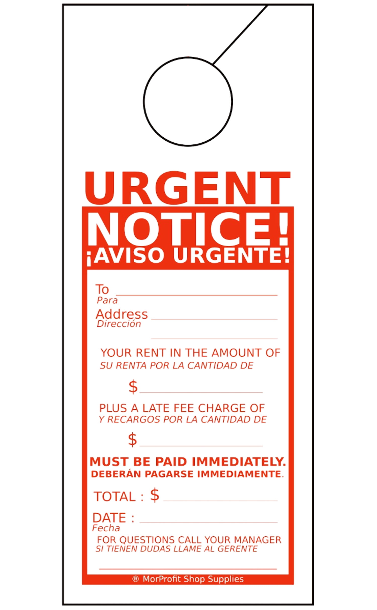 Already Rented Tag Rent Past Due Door Hanger Tags - Bilingual English And Spanish for ...