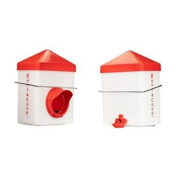 RentACoop 2.5 Pound Chick2Chicken Medium Port Feeder and 64 Ounce Drinker Set for Small Birds