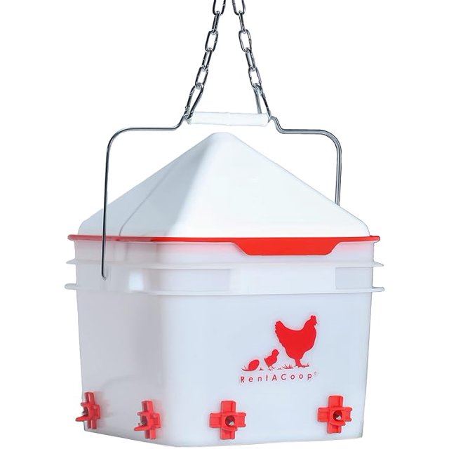 RentACoop 2 Gallon Chicken BPAFree Plastic Bucket Waterer Set with 4