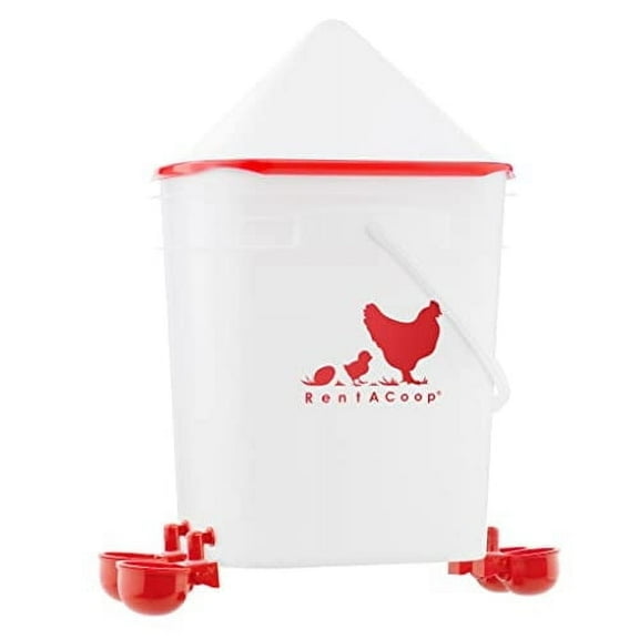 RentACoop 5 Gallon/ 4 Automatic Chicken Waterer with Chicken Nipple Water Cup, Center Placement