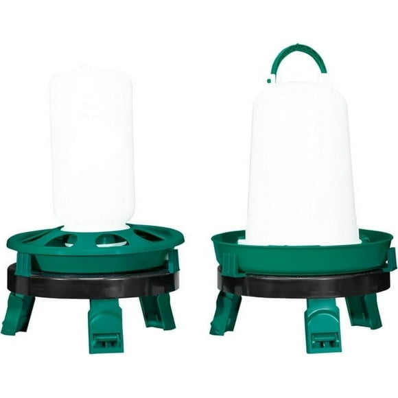 RentACoop Chick Feeder and Drinker Set with Poultry Stands, 1 Liter and 1.5 Liter