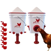 RentACoop Chicken Feeder & Waterer Set  25lb No-Waste Feeder with 4 Large Ports + 5-Gallon Waterer with Auto-Fill Cups & Horizontal Nipples