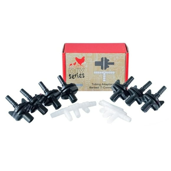 RentACoop Tubing Adaptors and Barbed T-Connectors, Pack of 7 Adaptors and 6 Connectors, Compatible with Sip Station Watering System and 5/16" ID Tubing
