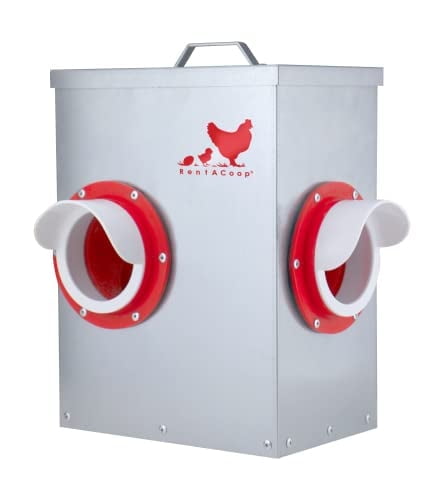 Galvanized Metal 10lb 2-Port Chicken Feeder with Lid and Rain Hoods