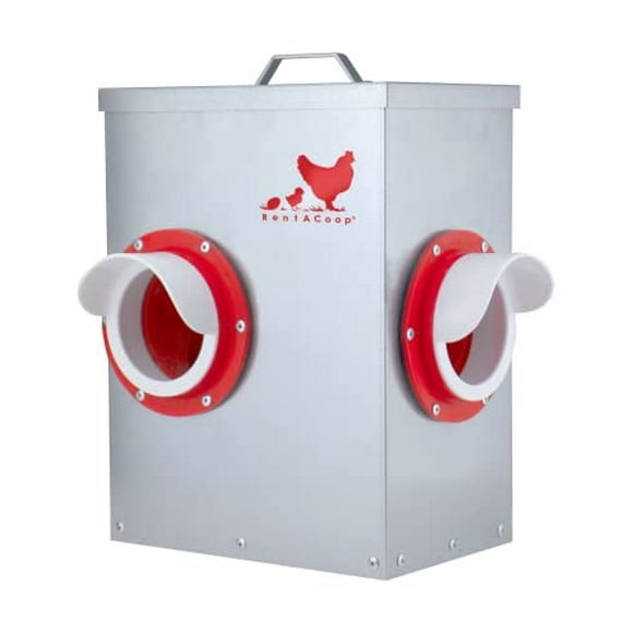 RentACoop Galvanized Metal Port Feeder with Lid, Ports, Rain Hoods & Hardware for Chickens