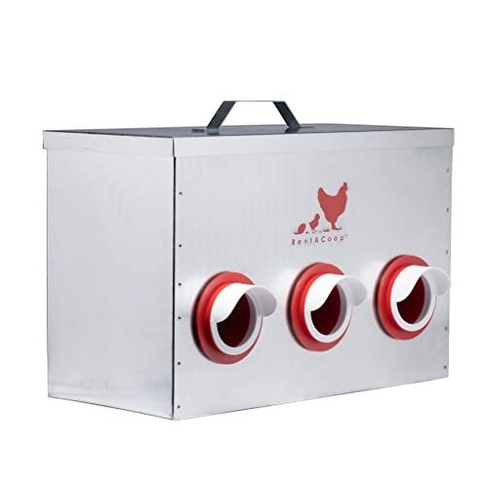 Galvanized Metal 65lb Weatherproof Chicken Feeder with Red Ports