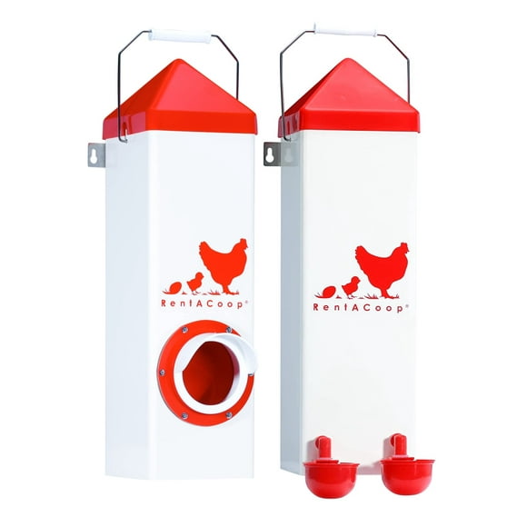 RentACoop Twin Cup Chicken Waterer and Feeder Set, 10lbs/2 Gal