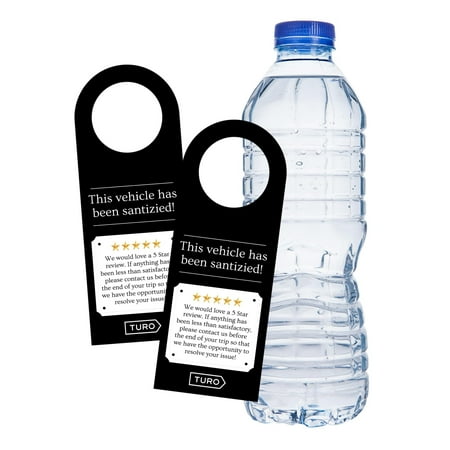 Rental Car Tu ro Your Car Has Been Sanitized 50pk 2x5 5 Star Review Request Cards for Hosts Water Bottle Hang Tags Important Information Leave in Vehicle