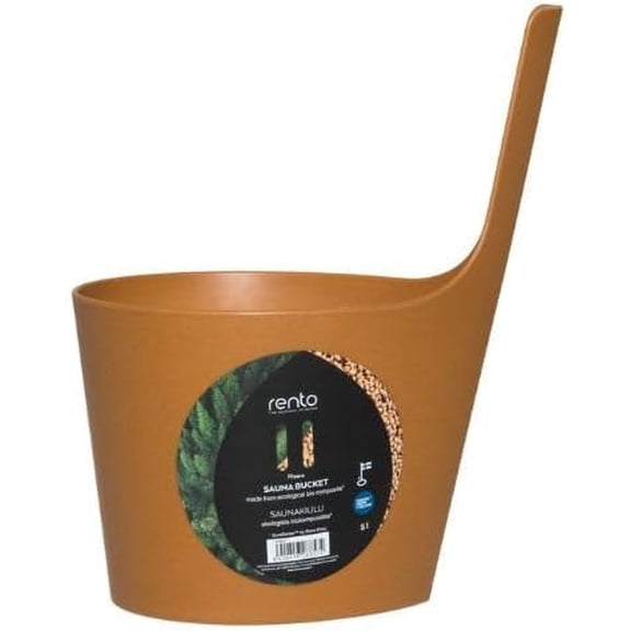 Rento Pisara Straight Handle Sauna Bucket, Sauna Bucket, Straight Handle, Recyclable Biocomposite, 5 Liters (Natural)