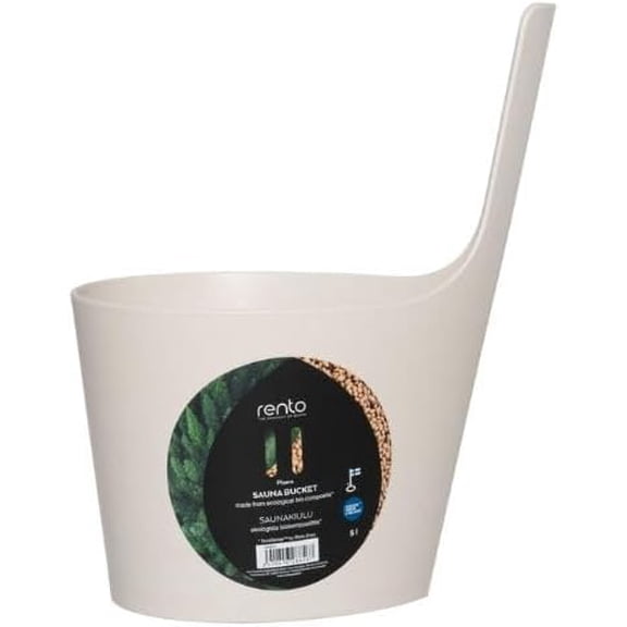 Rento Pisara Straight Handle Sauna Bucket, Sauna Bucket, Straight Handle, Recyclable Biocomposite, 5 Liters (White)