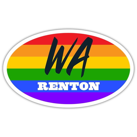 Renton WA Washington King County Rainbow Pride Flag 6 Stripes Pride Flag Euro Decal Bumper Sticker 3M Vinyl 3" x 5"