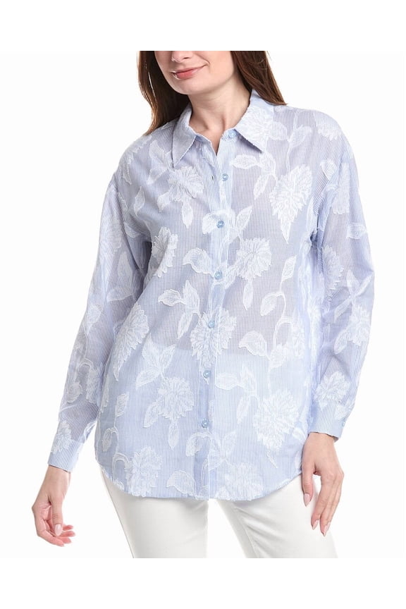 womens Woven Button Front Blouse, m, Blue
