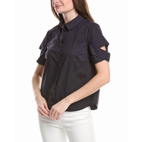 Renuar womens  Woven Button Front Blouse, s, Navy