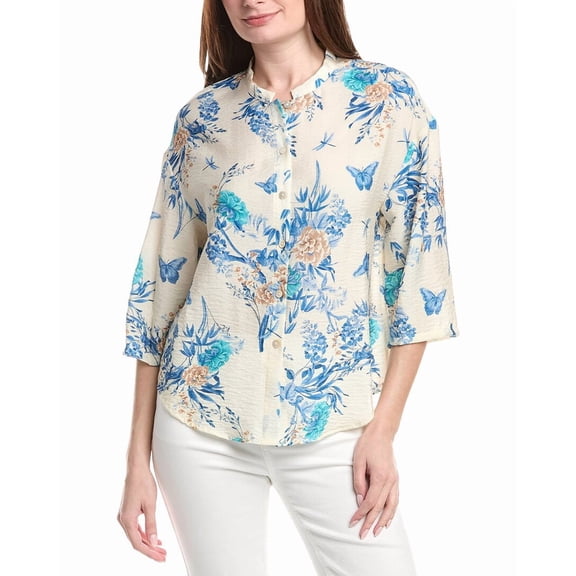 Renuar womens Woven Button Front Blouse, s, Tan