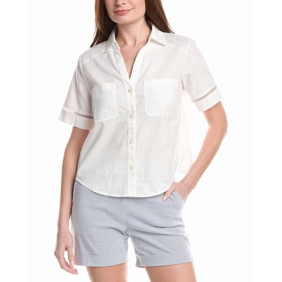 Renuar womens  Woven Button Front Linen-Blend Blouse, m, White