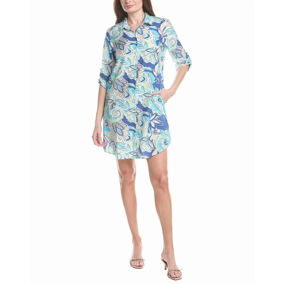 Renuar womens  Woven Button Front Mini Dress, l, Blue